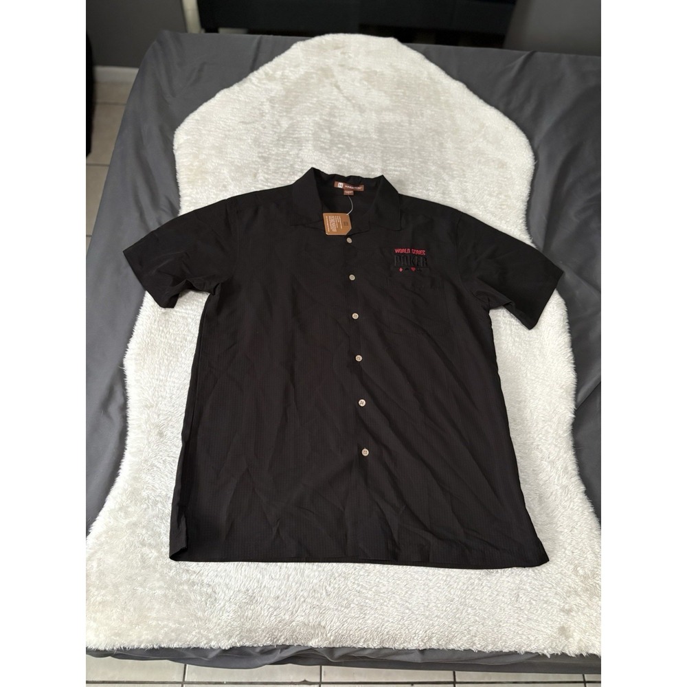 World Series Poker Mens Black Button Down Shirt Size Large Harriton‎